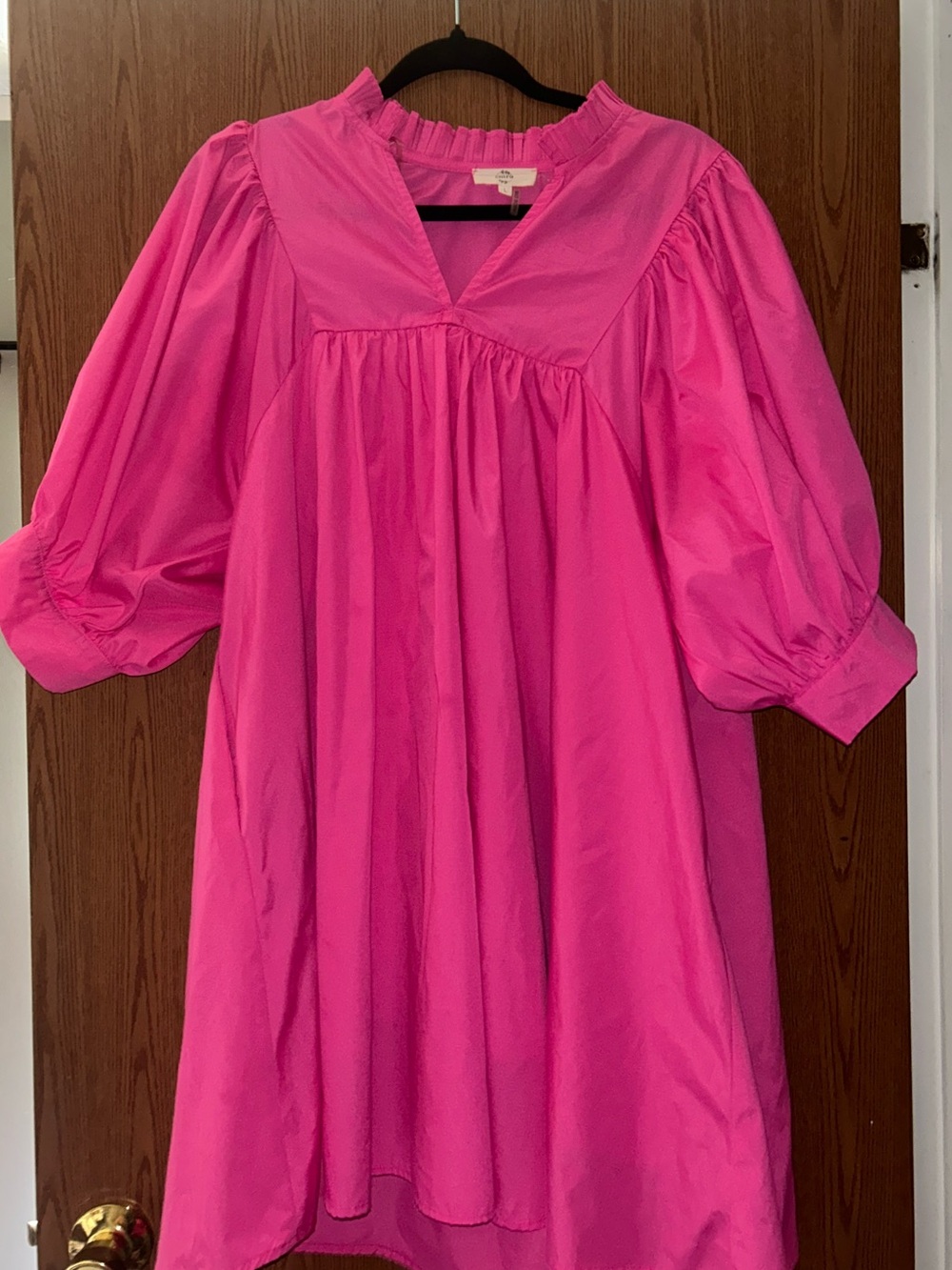 entro Hot Pink Puff-Sleeve Casual Dress
